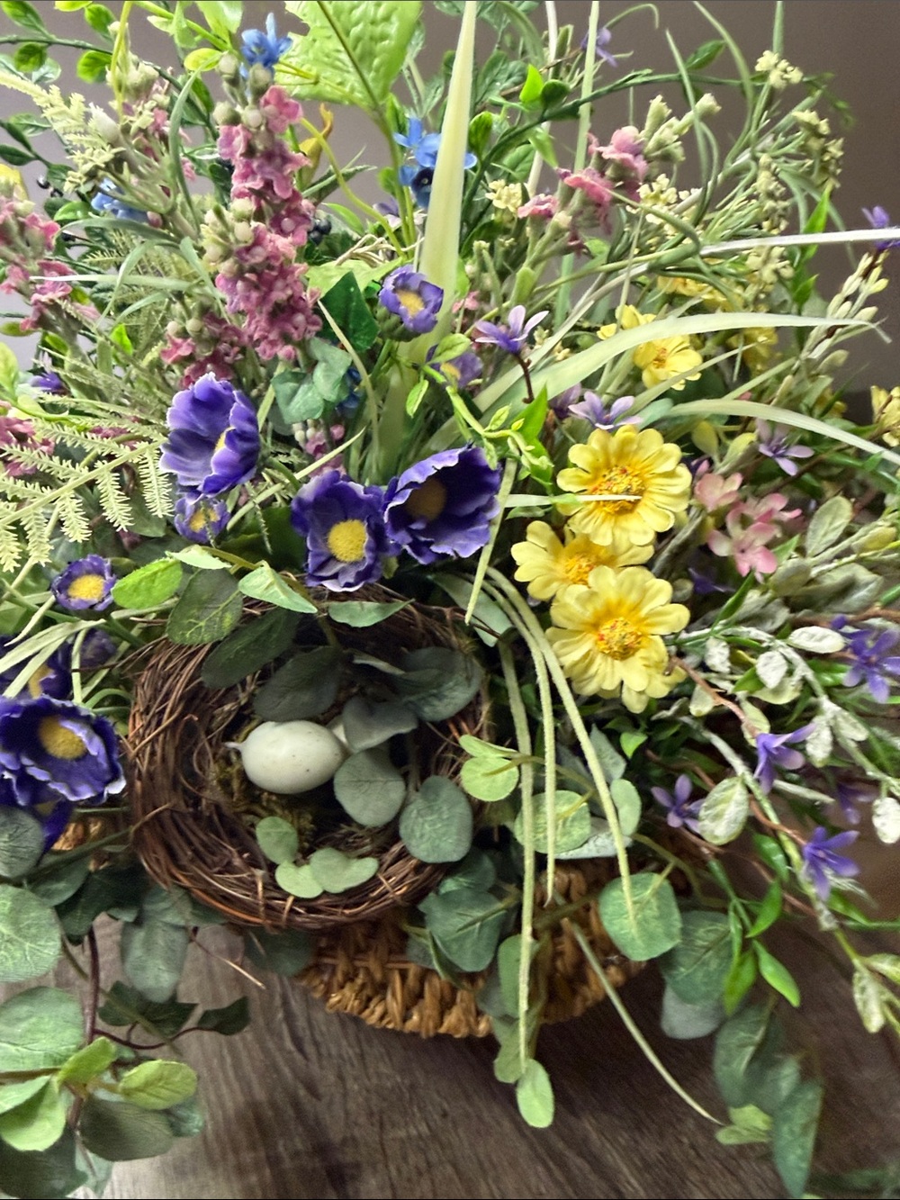 Spring Meadow Faux Floral Centerpiece with Purple, Yellow & Green - - Picture 5 of 6